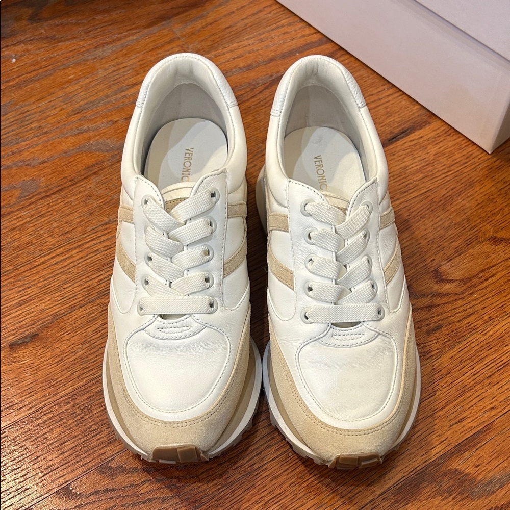 Veronica Beard White and Tan Sneakers